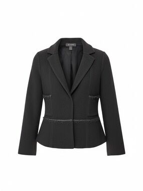 St. John Black Bouclé Fringed Trim Blazer